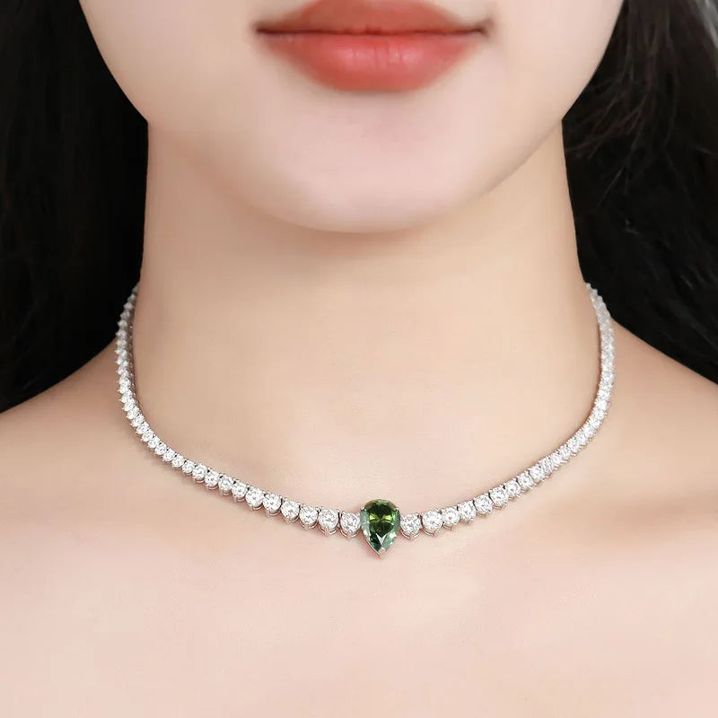 HORRIPAL DVVS1 3 Claws Pear Moissanite Necklace for Women 925 sterling Silver GRA Certified Elegant Luxury Wedding Fine Jewelry