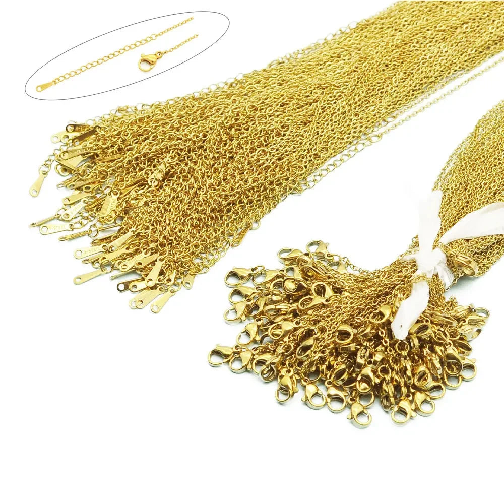 100pcs/Lot Bulk Wholesale 304 Stainless Steel Silver Color 45-50cm Cable Link Rolo Chain Necklace for Women DIY Jewelry Making