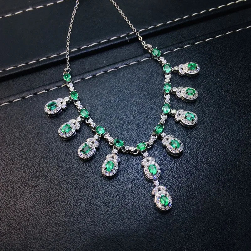 S925 Sterling Silver Inlay 3x4mm Natural Emerald Wing Pendant Necklace for Women Fashion Fine Charm Weddings Jewelry