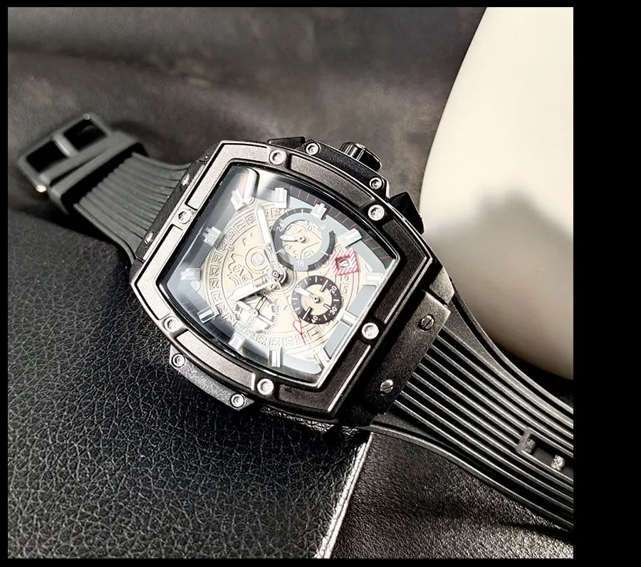 MEGIR & RUIMAS Watches for Men Fashion Military Sport Tonneau Chronograph Quartz Wristwatch with Date 24-hour 3atm Waterproof