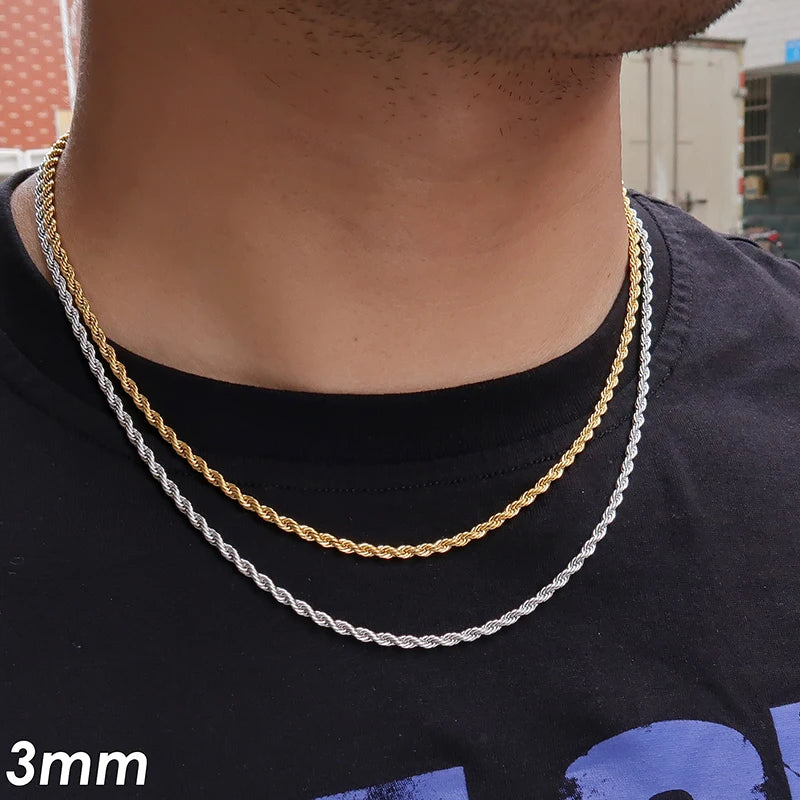 10 Pieces Rope Chain Necklace Stainless Steel Rope Necklace Gold Color Rope Necklace for Men or Women