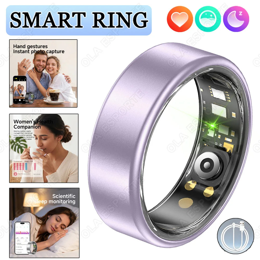 R09 Smart Ring Men Women with Charging Case,Heart Rate Blood Oxygen,Skin Temperature Monitor,5ATM Waterproof For Android iOS