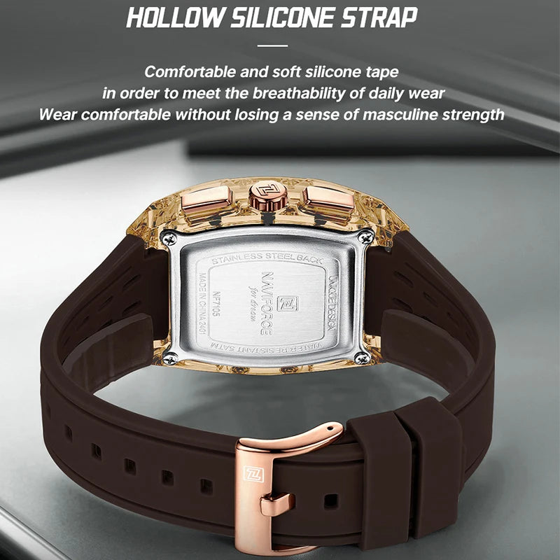 High Quality NAVIFORCE Watches for Man Silica Strap 50M Waterproof Sport Male Clock Casual Quartz Date Display Men's Chronograph