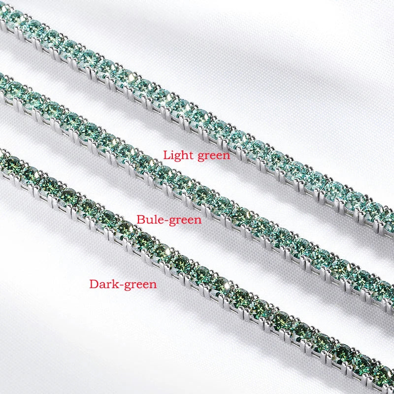 Smyoue 3/4mm GRA Certified Full Green Moissanite Tennis Bracelet for Women 18K Plated Lab Diamond 925 Silver Bracelet Men