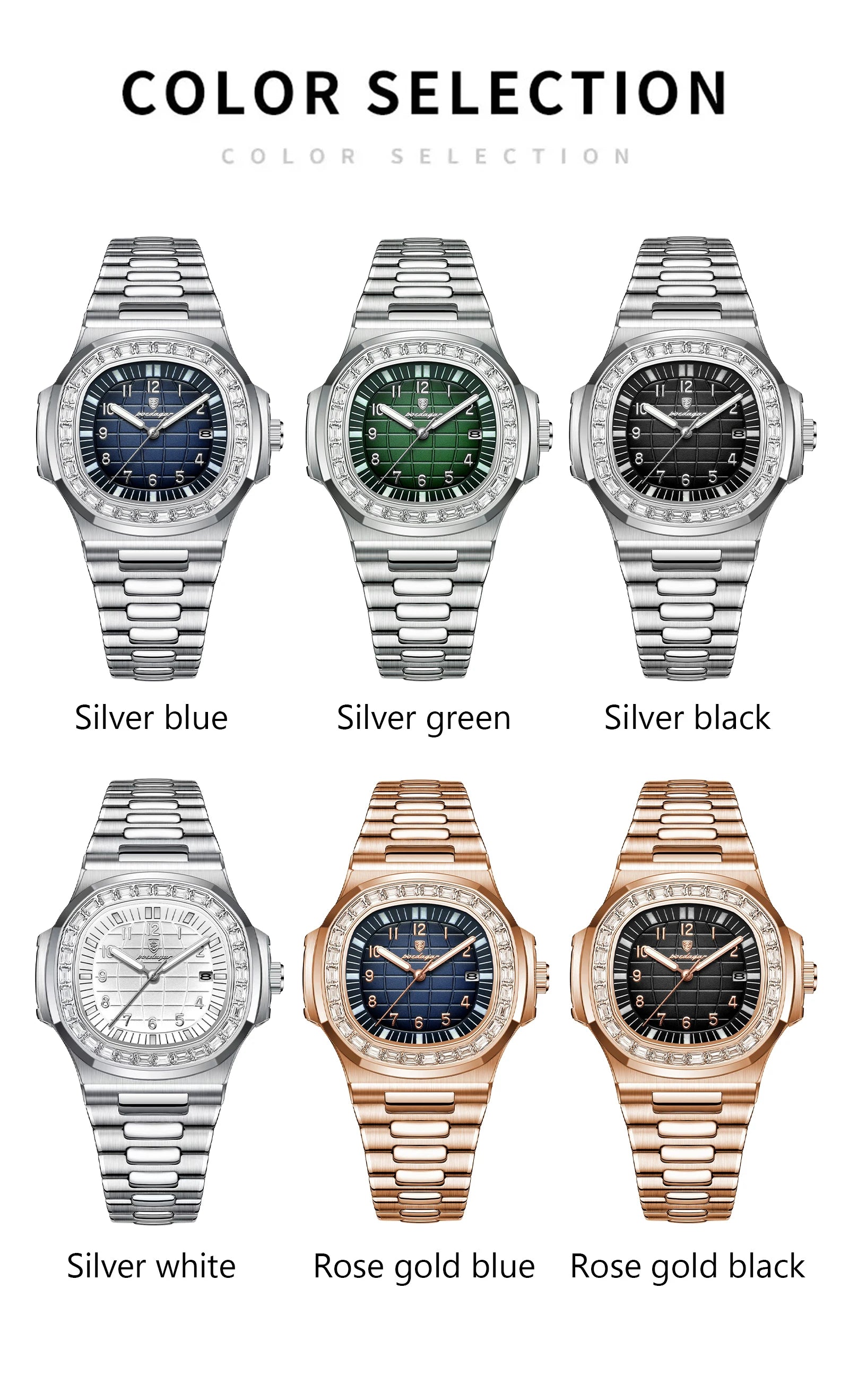 POEDAGAR Luxury Square Watches for Men Waterproof Luminous Date Man Wristwatch Stainless Steel Fashion Men's Quartz Watch Reloj