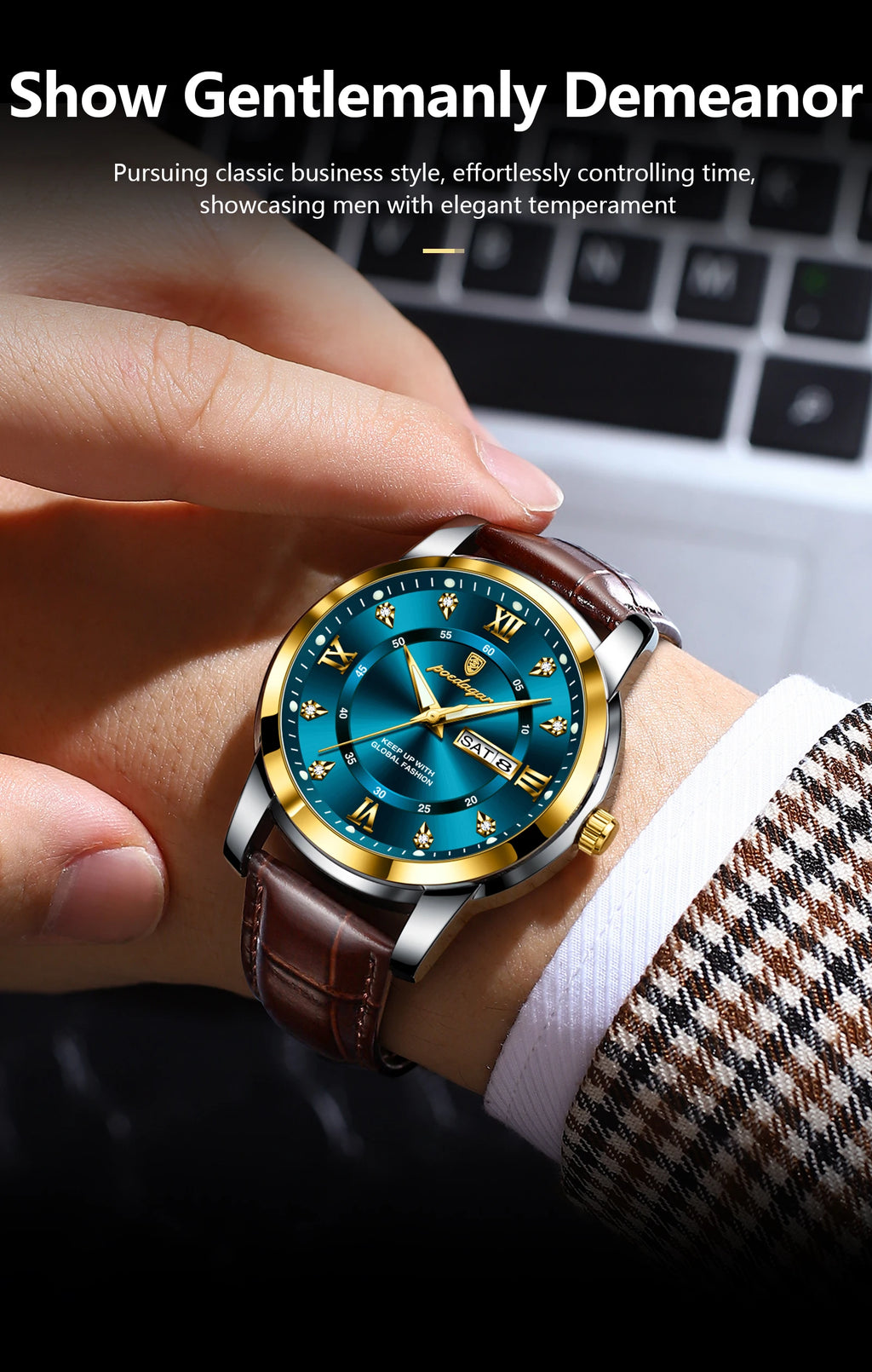 POEDAGAR Top Luxury Man Watch Date Week Waterproof Luminous Leather Men Wristwatch Casual Male Clock Sports Men's Quartz Watches