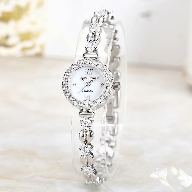 Royal Crown Women's Watch Japan Quartz Hours Fine Fashion Bracelet Jewelry Band Shell Luxury Rhinestones Girl Birthday Gift