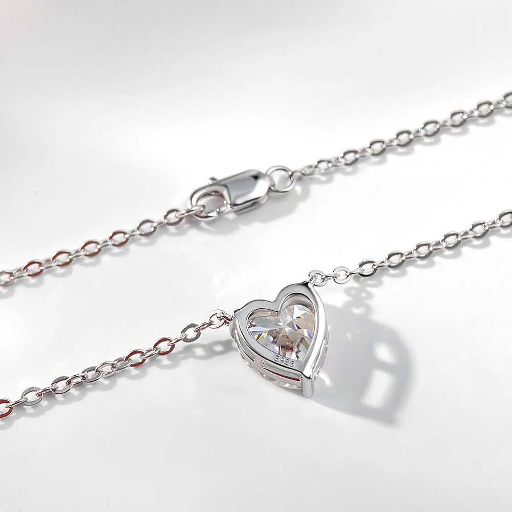 2/4Carat Heart Shape Moissanite Pendant Necklace 925 Sterling Silver D Color VVS1 Diamond Necklaces for Women Wedding Jewelry