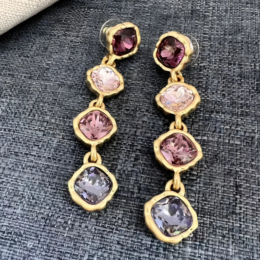 Os Fashion Jewelry Full Zircon Inlaid Colorful Glass Geometric Stud Earrings Women’s Elegant Party Wedding Accessory