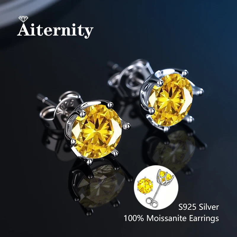 100% Real Sterling Silver S925 Moissanite Earrings Stud  With 2 Certificate D VVS1 Pass Diamond Test Pen For Women Men Jewelry