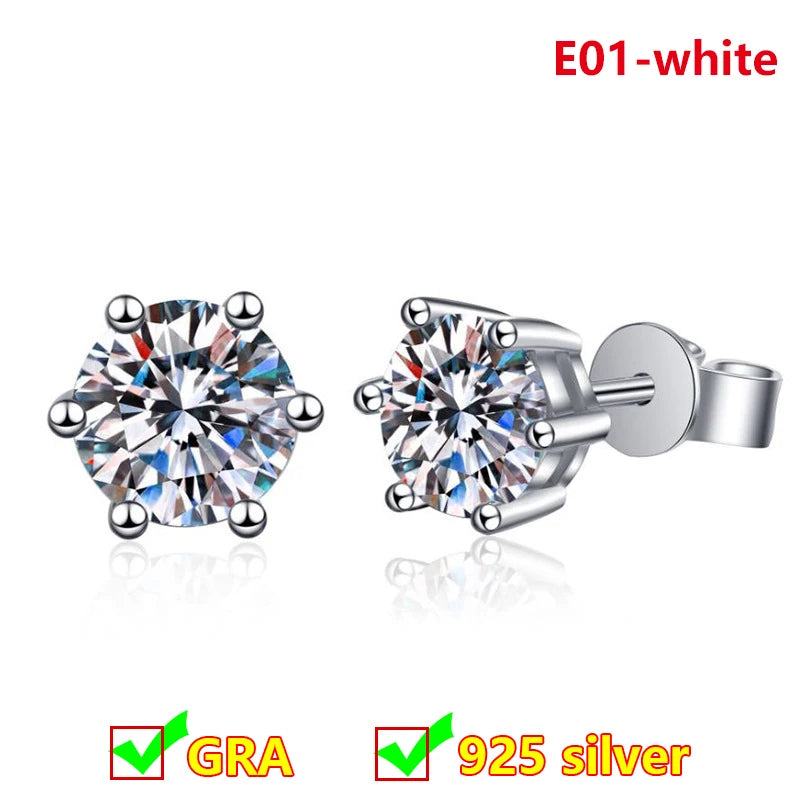 Premium 0.5ct-2ct Moissanite Earring For Women Classic Original 925 Sterling Silver Jewelry Moissanite Diamond Stud Earring