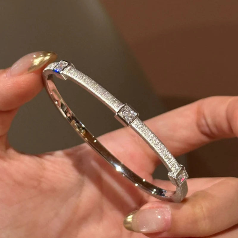 High quality fashion brushed square diamond bracelet for women silver 925 elegant luxury rhombus bangles banquet jewelry gift