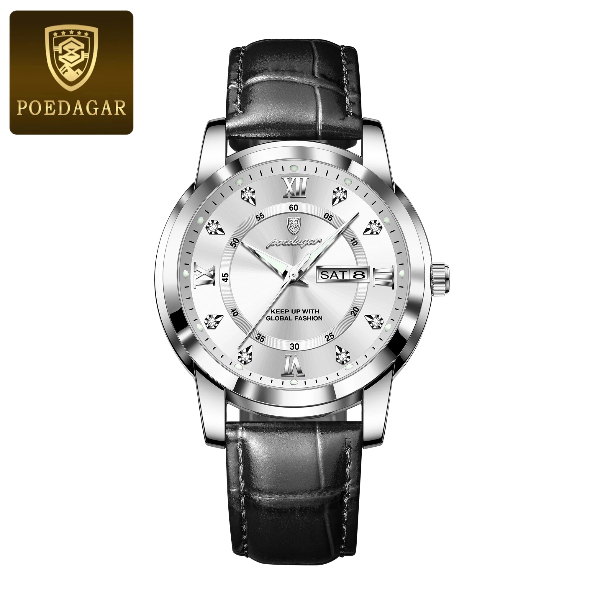 POEDAGAR Top Luxury Man Watch Date Week Waterproof Luminous Leather Men Wristwatch Casual Male Clock Sports Men's Quartz Watches