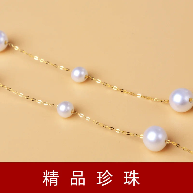 NYMPH Solid 18K Gold Natural Pearl Necklace Au750 Fine Jewelry Chocker  Round Aniversary Gift For Women White X536