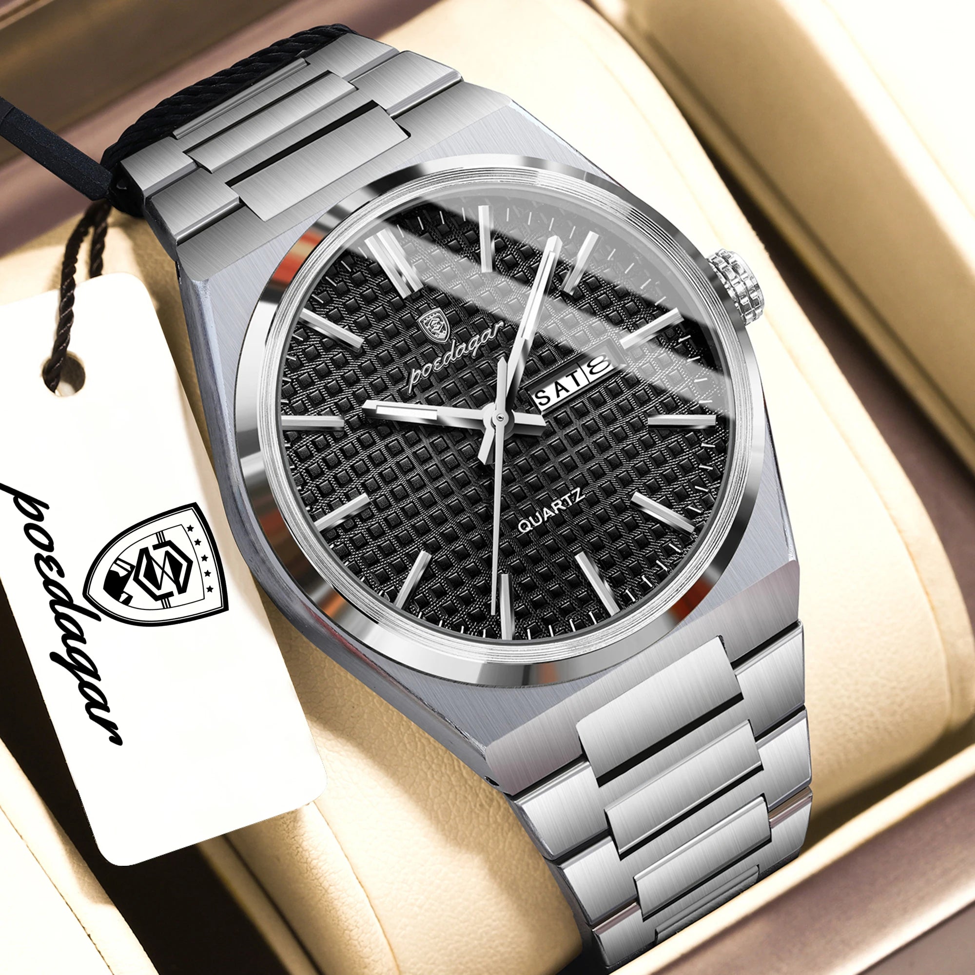 POEDAGAR Top Original Quartz Men Clock Waterproof Luminous Stainless Steel Man Wristwatch Date Week Business Men's Watches Reloj