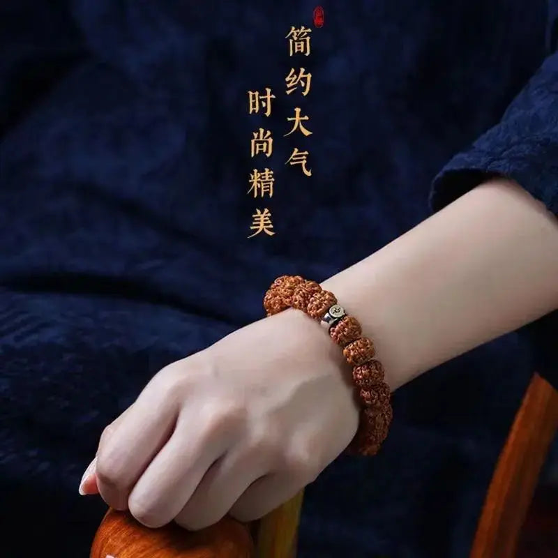 Tai Sui Vajra Bodhi Seed Bracelet Zodiac Guardian Deity Themed Wenwan Walnut Polishing Buddhist Beads Hand Jewelry Unisex