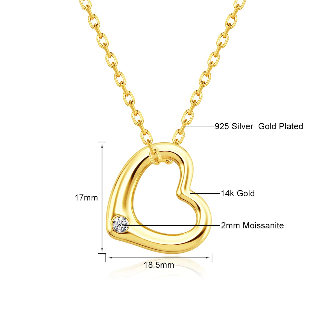 Love Shape Moissanite Pendant 14K Gold Lightweight Hollow Craft  Design Romantic Valentine's Gift for Women Anniversary Jewelry