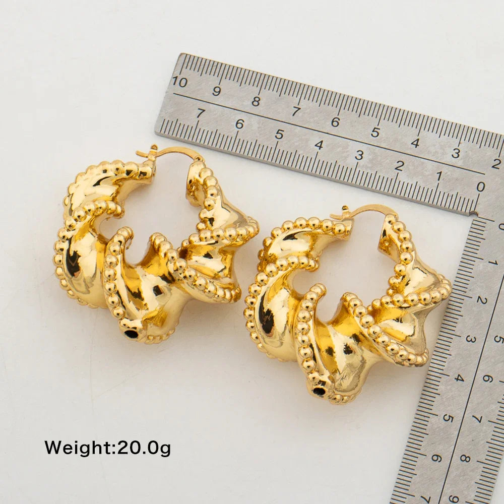 Hoop Earrings Flower Shaped Copper 18K Gold Color Copper Drop Earrings For Woman 2023 Fashion Party Girls Jewelry Set Accessory