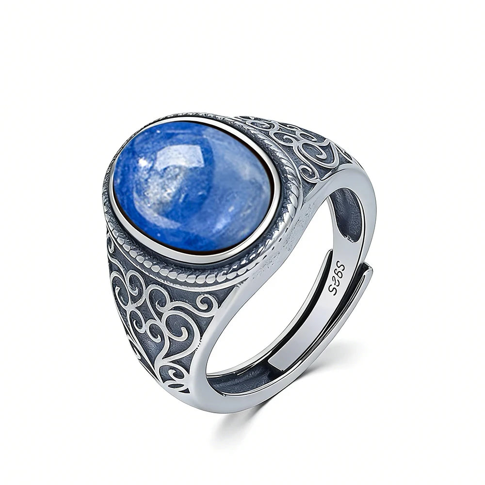 925 Sterling Silver Vintage Natural Tiger's Eye Stone 10*14MM Retro Style Large Stone Finger Rings Fine Jewelry For Men