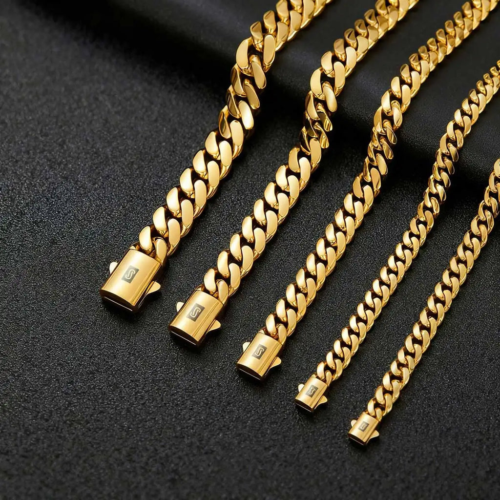Hip hop Cuban Link Necklace Stainless Steel 8-14mm Cuban Encrypted Chain Smooth Lightning Men Banquet Jewelry