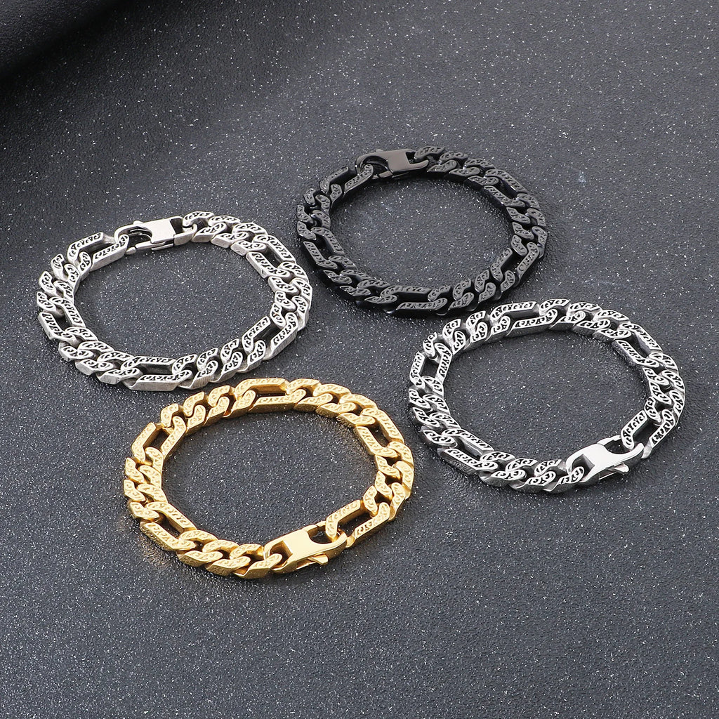 Fongten Tie Stainless Steel Men's Bracelet Mysterious Egyptian Pattern Hollow Chain Punk Rock Halloween Gift Fashion Jewelry
