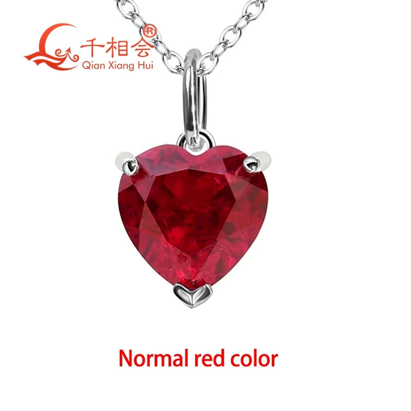 3.6ct 9*9mm S925 Silver Heart Shape Lab Grown Royal Blue/Cornflower Sapphire Pigeon Blood Red Inclusions Stone Pendant Necklace
