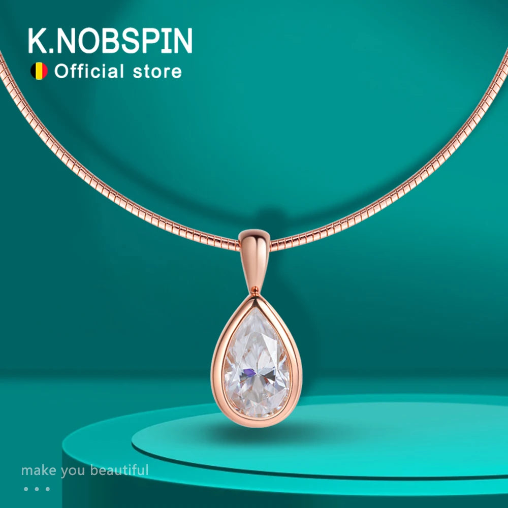 KNOBSPIN 3ct Pear Cut Moissanite Pendant Necklaces for Women Wedding Solitaire s925 Sterling Silver 1.5mm Choker Chain Necklace