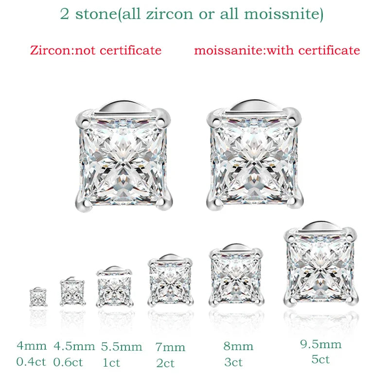 Smyoue Princess Cut 0.4-5CT Moissanite Stud Earrings for Women Men VVS Simulated Diamond Ear Studs 925 Sterling Silver Jewelry