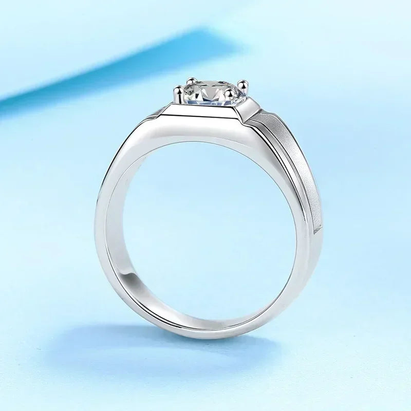 PT950 Platinum Moissanite Diamond Men Rings, 0.5/1 Carat VVS1 D Color Simple Wire Drawing Rings Luxury Gift for Boyfriend