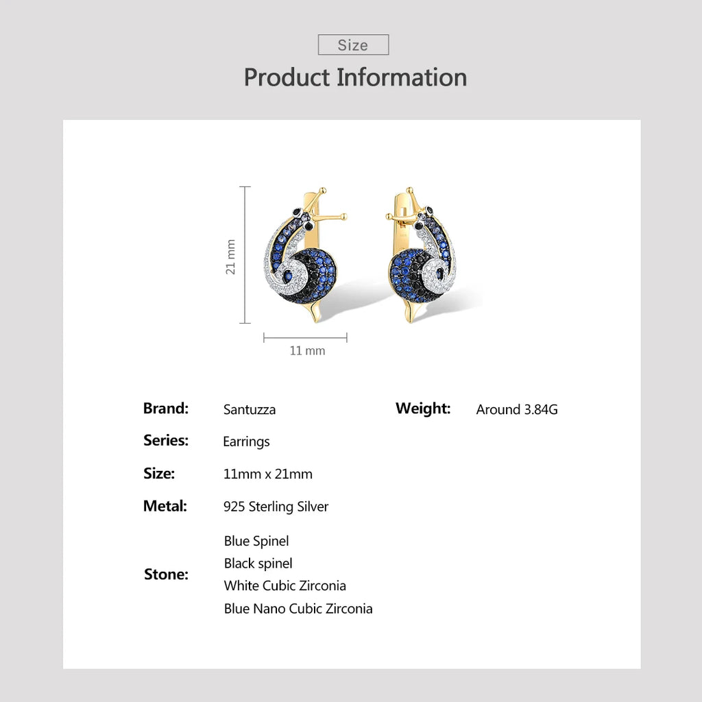 SANTUZZA Pure 925 Sterling Silver Earrings For Women Sparkling Blue Black Spinel Lovely Snail Latch Back Chic Gifts Fine Jewelry