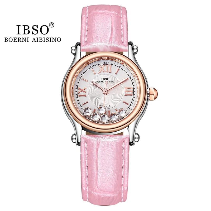Women's Watch Japan Quartz Hours Fine Fashion Dress Clock Real Leather Luxury Happy Moving Rhinestones Girl's Gift