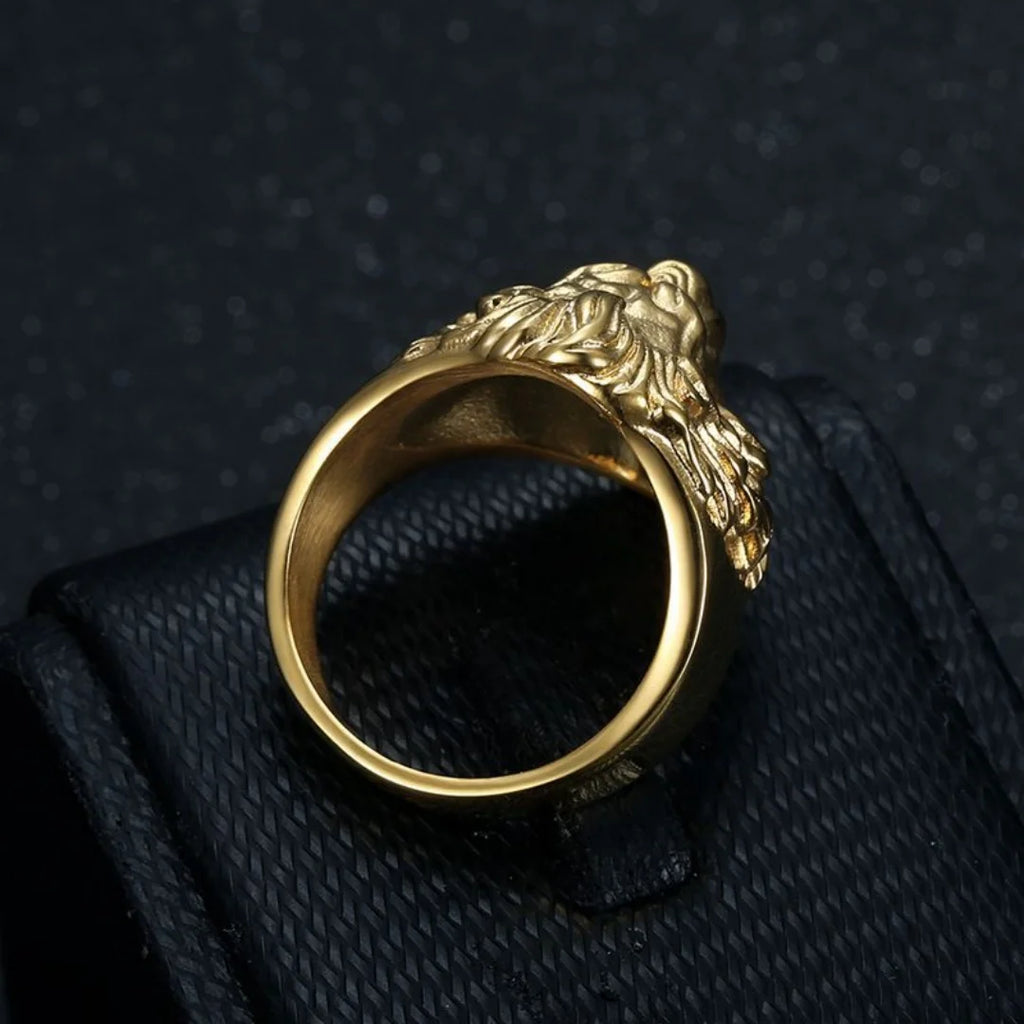 Men's Lion Head Ring 26mm Chunky Gold Color Titanium Stainless Steel Big Large Animal Rings for Man Punk Jewellery Dropshipping