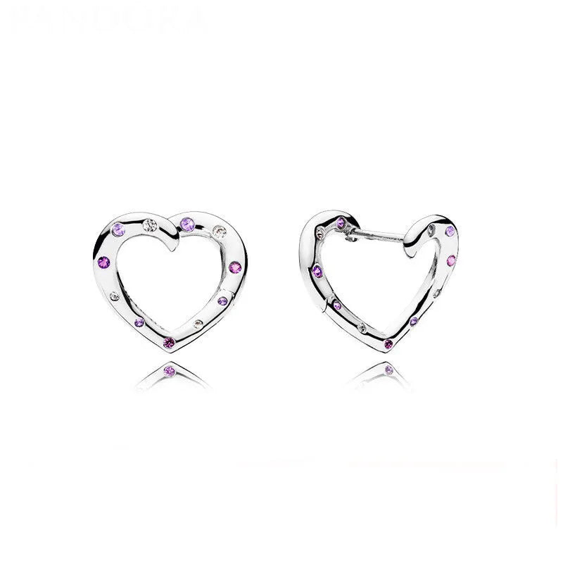 100%925 pure silver classic water-drop heart-shaped round stud earrings Perfect jewelry gift for women's birthday presents