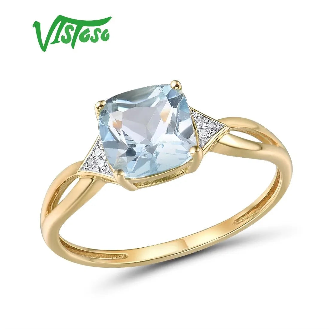 VISTOSO Authentic 14K 585 Yellow White Gold Ring For Women Diamond Sky Blue Topaz Citrine Delicate Anniversary Gift Fine Jewelry