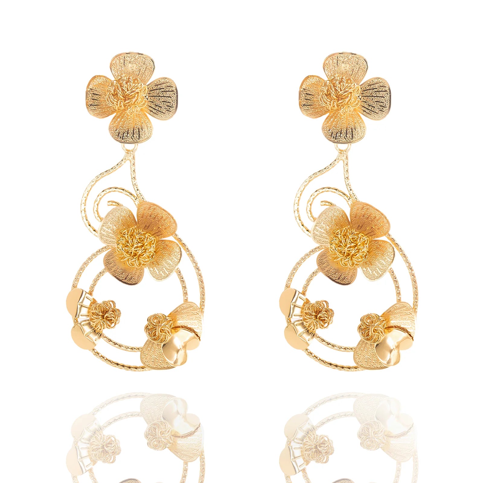 YTJX  18K Gold Color Flower Earrings For Women Design Geometric Hollow-out Big Earrings Party Jewelry  2025 New Christmas Gifts
