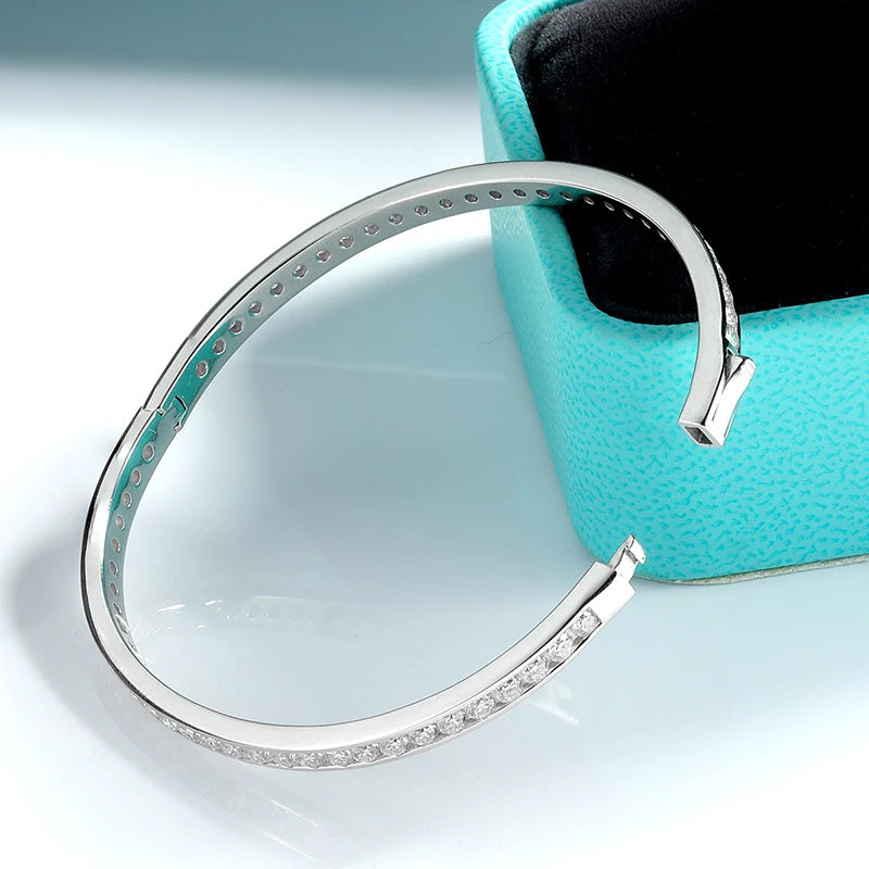 TBCYD 2.5MM Full Moissanite Bangle Bracelets For Women Girls S925 Silver With GRA Sparkling Spring Buckle Bracelets Fine Jewelry