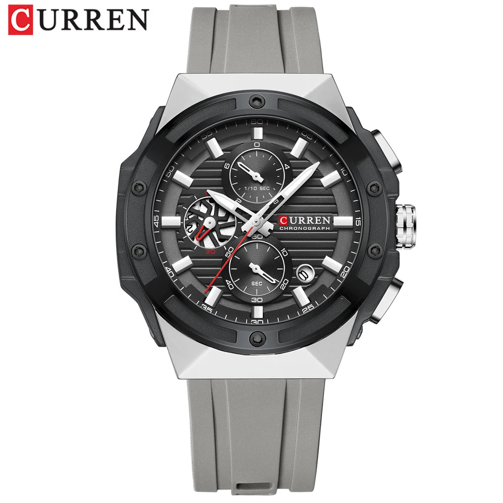 CURREN Classic Brand Men's Wristwatches Casual Business Quartz Silicone Watches with Luminous Hands Chronograph Dial