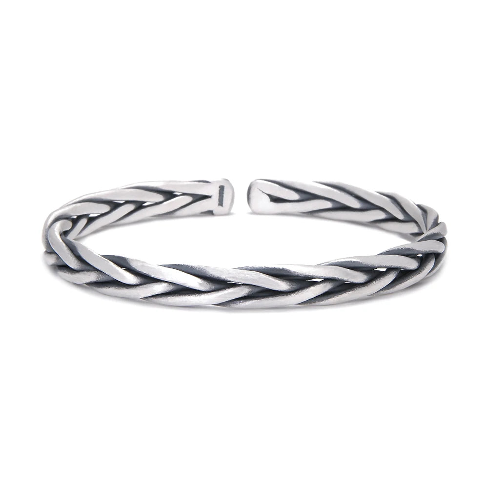 3pcs/set 999 Pure Silver Braided Bangle Bracelet Handwoven Rope Wristband Adjustable Vintage Set Jewelry Gift for Dad, Husband