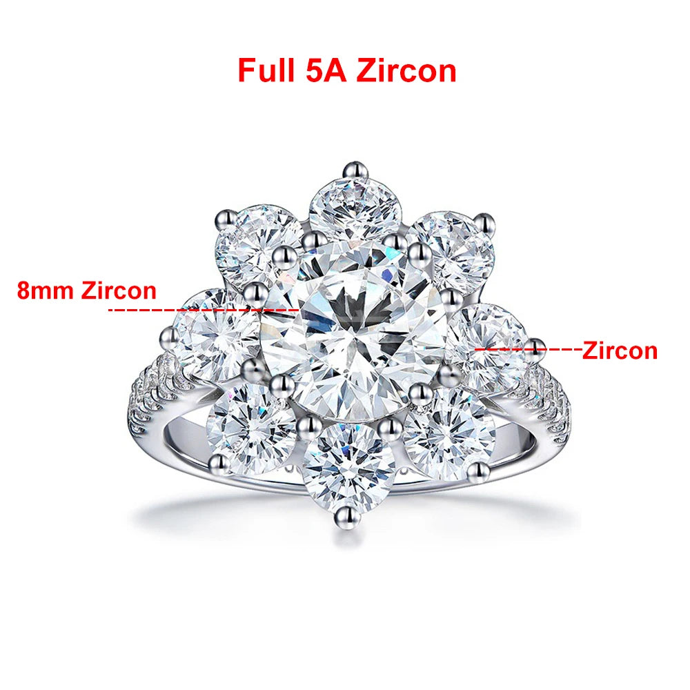 2 Carat Sunflower Real Moissanite Engagement Rings For Women 925 Sterling Silver 18K White Gold Plated Wedding Band with GRA
