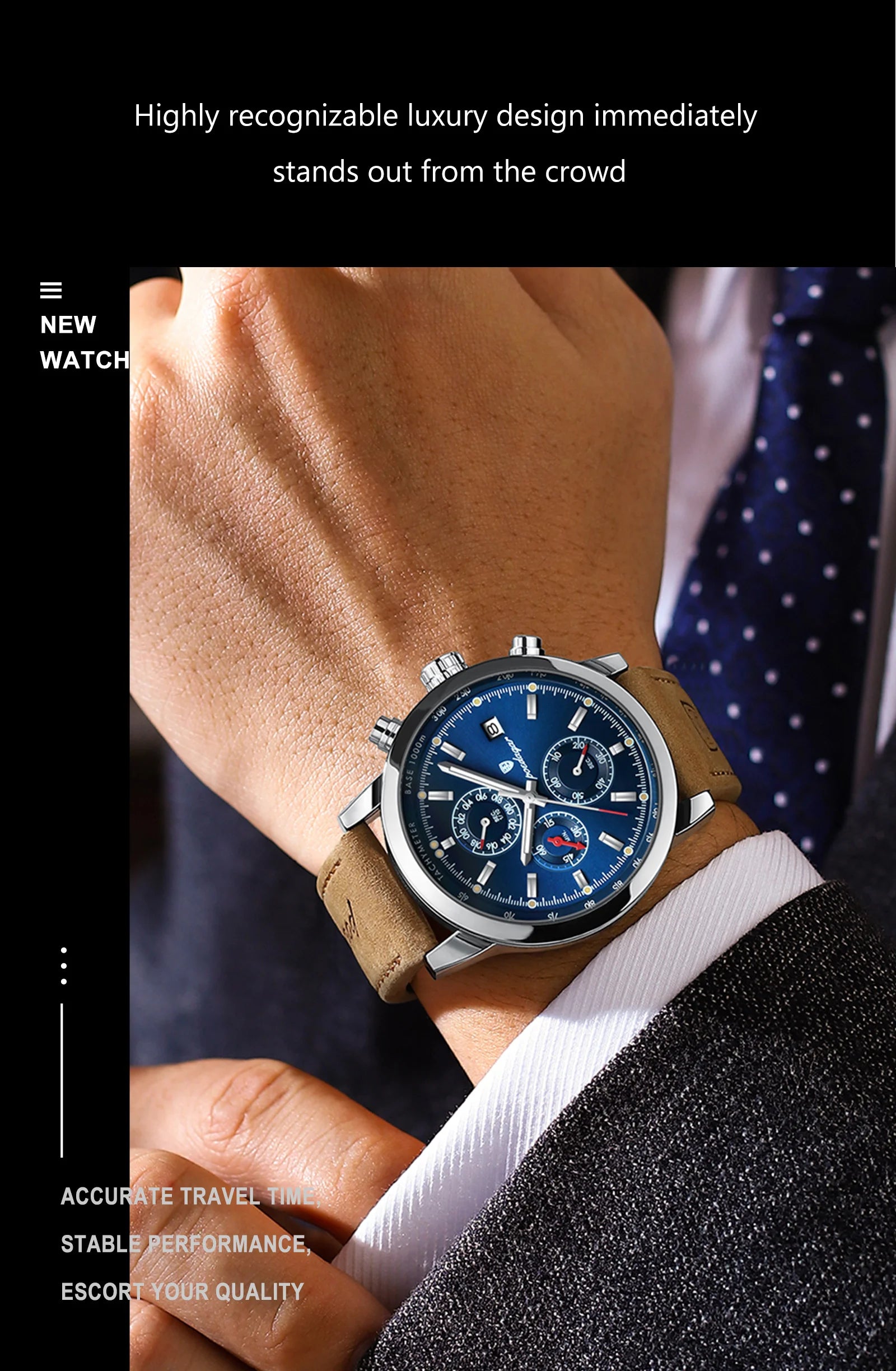 POEDAGAR Luxury Trendy Man Watch Date Waterproof Luminous Chronograph Men Watch Sports Male Stylish Leather Men's Quartz Watches