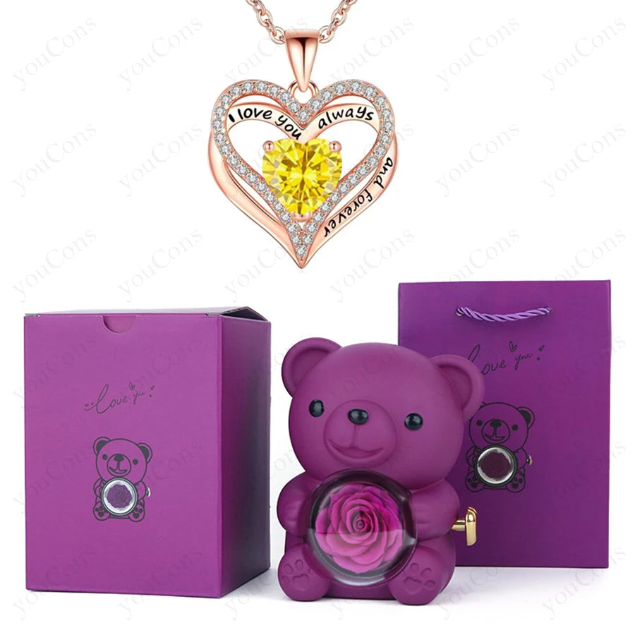 Red Heart Pendant Necklaces With Cute Bear Rose Gift Box For Women Mother Day 2026 Christmas Valentine Wedding Birthday Jewelry