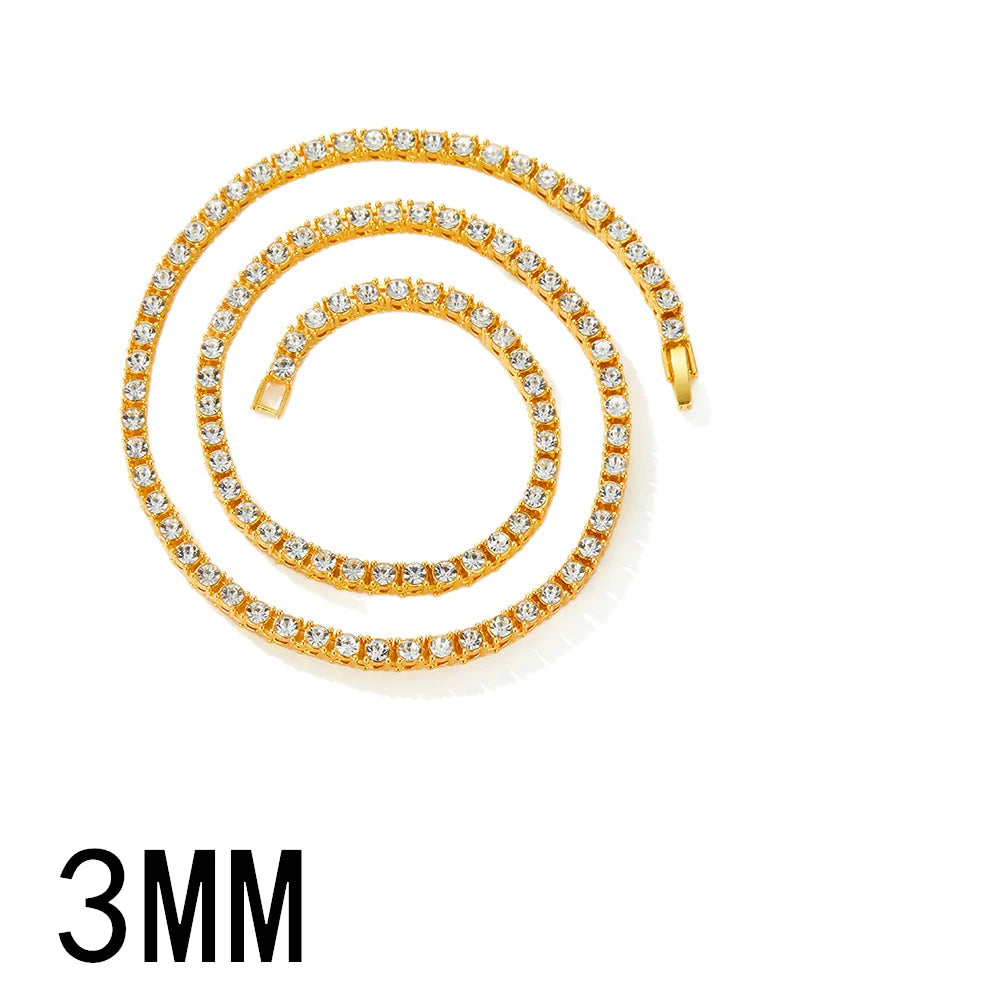 Hip Hop 3MM 4MM 5MM Tennis Chain Iced Out Necklace Men Fashion Silver Color Tennis Jewelry Women 20inch Choker Punk Gift