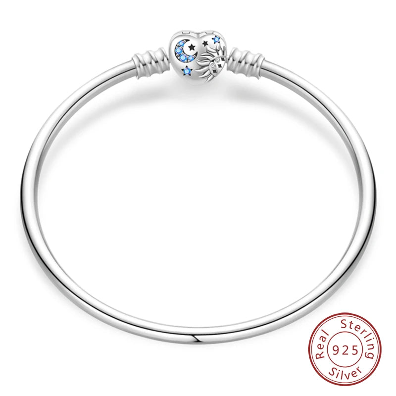 Bracelet Silver 925 Original 17-20CM Star Moon Sun Four Leaf Clover Green Zircon Bracelets Fit DIY Charms Birthday Jewelry Gifts