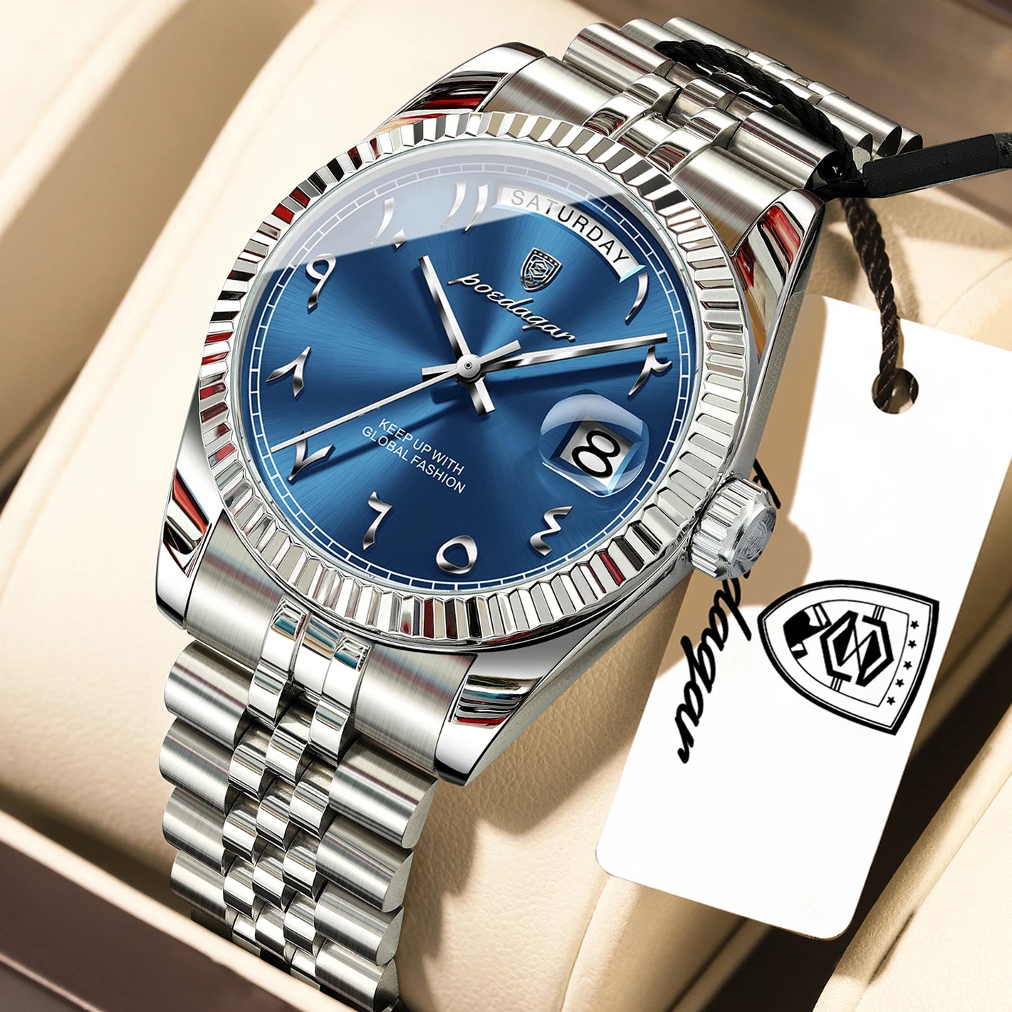 POEDAGAR Business Casual Male Clock Waterproof Date Week Fashion Men's Watch Stainless Steel Quartz Watches For Men Reloj Hombre