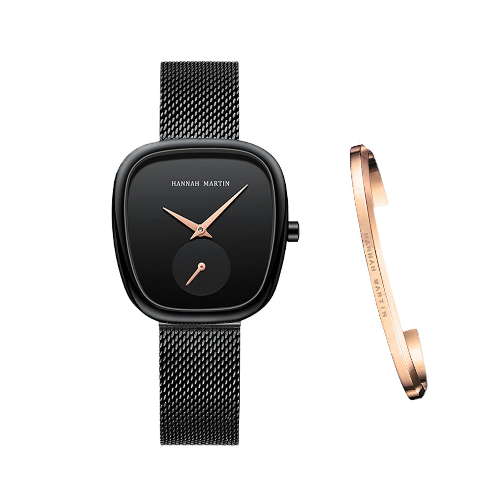 HANNAH MARTIN Brand Original Luxury Women Watch Rose Gold Fashion Stainless Steel Quartz Movement Waterproof Women Dress Watches