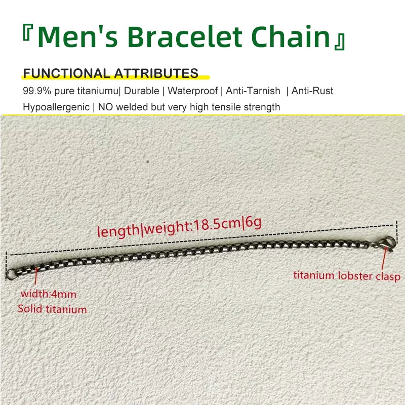 2025 True Titanium 4MM Box Chain Bracelet for Men - Hypoallergenic Lightweight Jewelry Gift