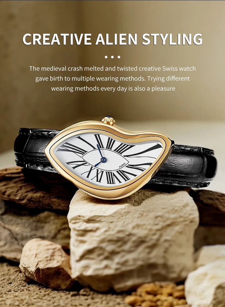 Fashionable trendy and individual genuine leather wristwatch water-resistant casual quartz watch