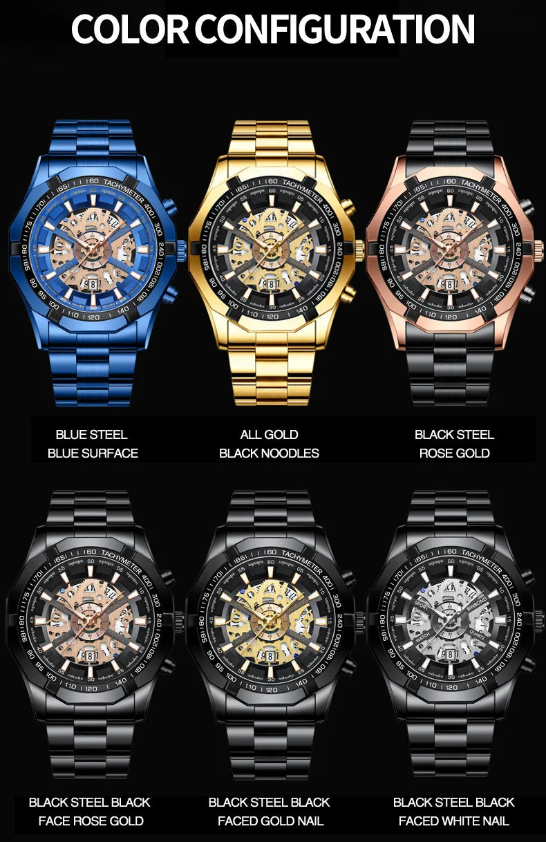 UTHAI Men Watch Light Luxury Brand Business Hollow Luminous Waterproof Stainless Steel Metal Strap Male fashion Quartz Watches