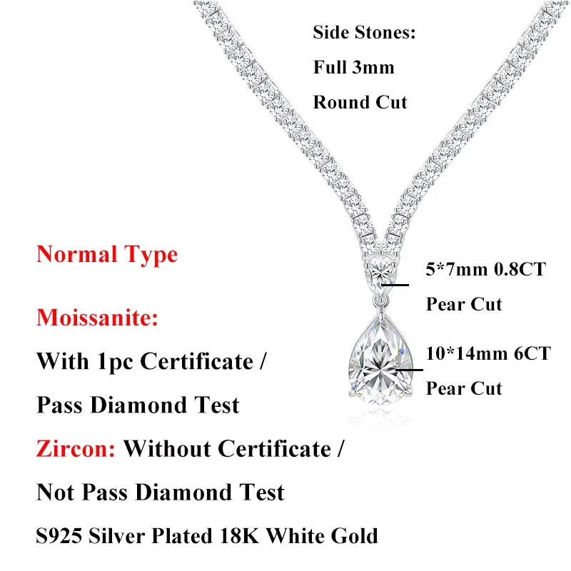 EWYA Luxury Pear Cut Full D Color Moissanite Tennis Neck Chain Woman s925 Silver All Lab Diamond Party Bridal Necklaces Gift