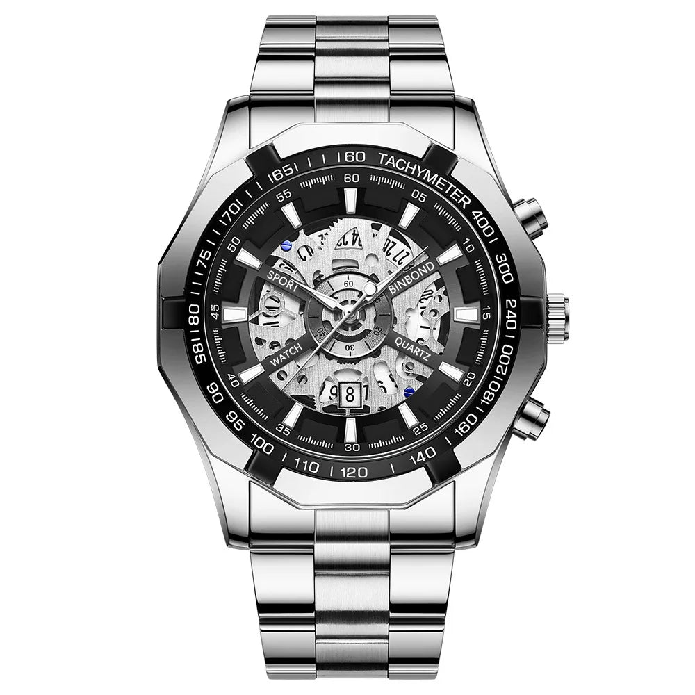 UTHAI Men Watch Light Luxury Brand Business Hollow Luminous Waterproof Stainless Steel Metal Strap Male fashion Quartz Watches